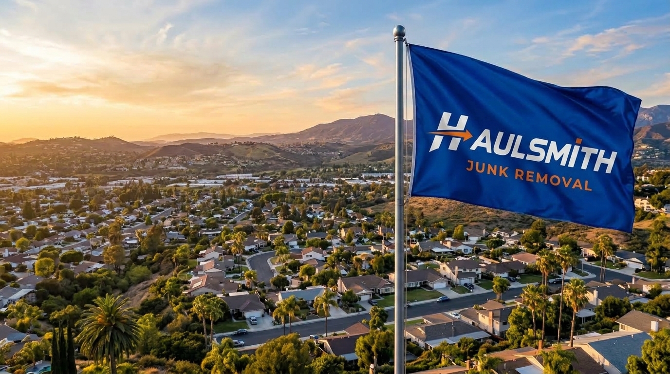 Orange County coastline at sunset with the Haulsmith flag waving on a pole